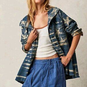 Free People We The Free Among The Stars Top Shirt Jacket NWOT XL Indigo Blue